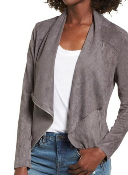 NWT Blank NYC Gray Faux Suede Drape Front Moto XS‎ - Picture 1 of 10
